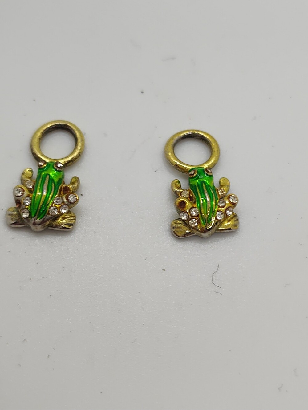 Gold-tone Green Enamel Frog Charm Pair